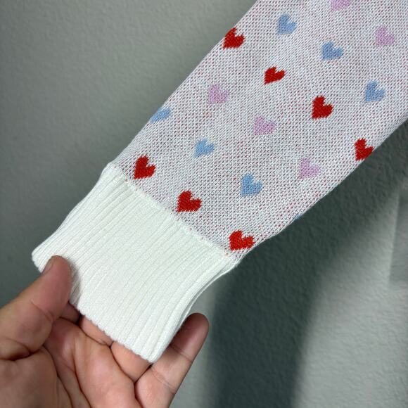 Callahan Knitwear XS Victoria Heart Love Print Button Up Cardigan Sweater Cotton - Picture 5 of 10